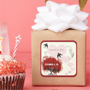 Sticker Carré Mariage de feuille de coeur rouge