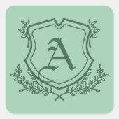 Sticker Carré Mariage de feuille de menthe rétro et de monogramm (Devant)