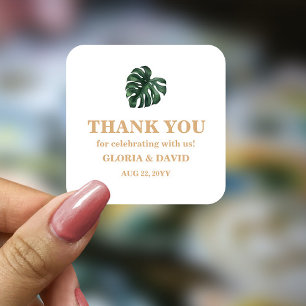 Sticker Carré Mariage de feuille de palme tropicale