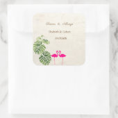 Sticker Carré Mariage de Flamants roses tropicaux (Sac)