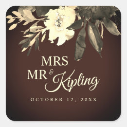 Sticker Carré Mariage de fleurs de automne Brown vieilli séché