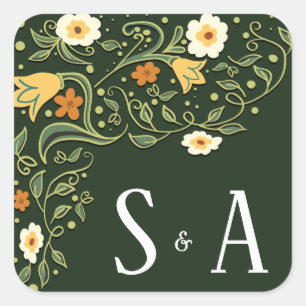 Sticker Carré Mariage de fleurs vertes