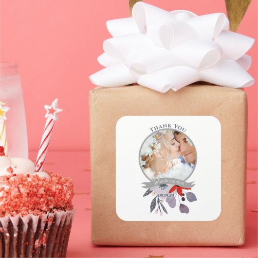 Sticker Carré Mariage de fleurs violet rouge bleu rose (Fête)