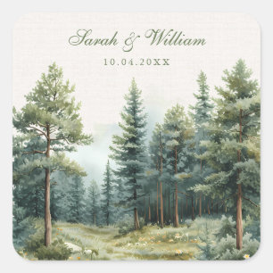 Sticker Carré Mariage de forêt d'été vert rustique