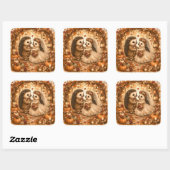 Sticker Carré Mariage de hérisson en automne (Feuille)