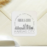 Sticker Carré Mariage de Kansas | Sceau d'enveloppe préadressé<br><div class="desc">Gagnez du temps et faites une impression en envoyant vos invitations de mariage. Ces autocollants d'enveloppe pré-adressés se présentent dans un style élégant mais moderne décoré et présentent une illustration de la ville de Kansas City et de son skyline unique. Les couleurs neutres sont adaptées pour compléter une variété d'invitations...</div>