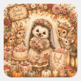 Sticker Carré Mariage de la mariée hérisson mignon