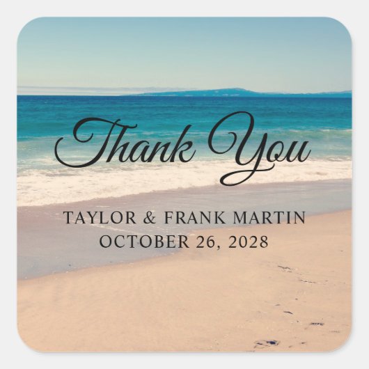 Sticker Carré Mariage de la plage Merci (Devant)