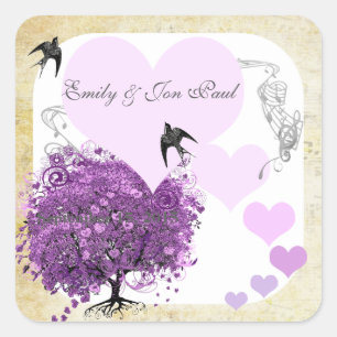Sticker Carré Mariage de l'arbre à feuilles en forme de cœur vio