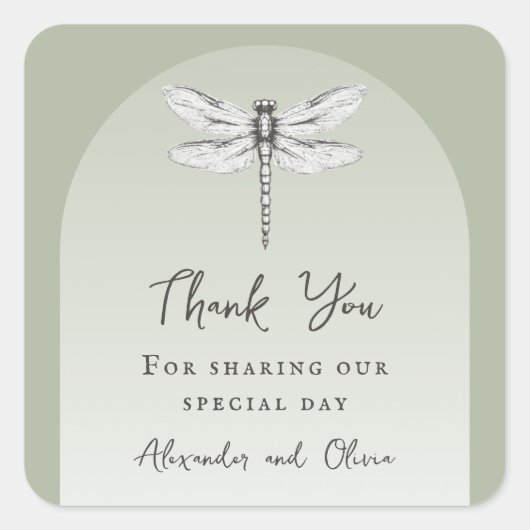 Sticker Carré Mariage de libellules de Sage Green (Devant)