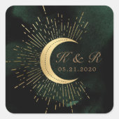 Sticker Carré Mariage de lune d'or d'émeraude céleste (Devant)