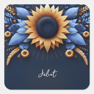 Sticker Carré Mariage de Luxe Fuchsia Couronne Royale Bleu Baby 