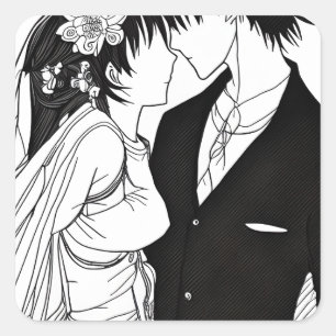 Sticker Carré Mariage de mariée et mariée noire et blanche
