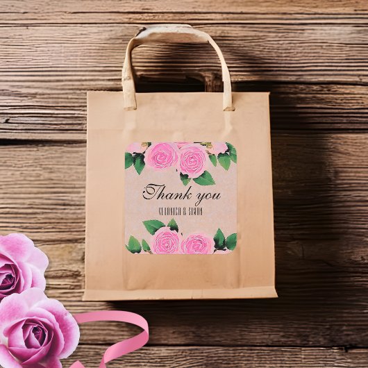 Sticker Carré Mariage de Merci de roses roses roses