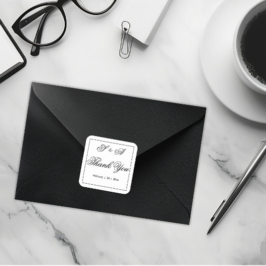 Sticker Carré Mariage de Merci noir et blanc