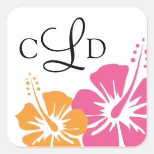 Sticker Carré Mariage de monogramme de fleurs d'Hibiscus