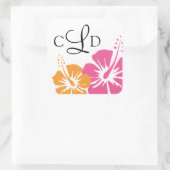 Sticker Carré Mariage de monogramme de fleurs d'Hibiscus (Sac)