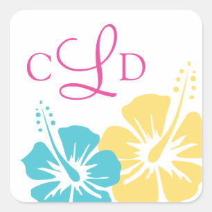 Sticker Carré Mariage de monogramme de fleurs d'Hibiscus