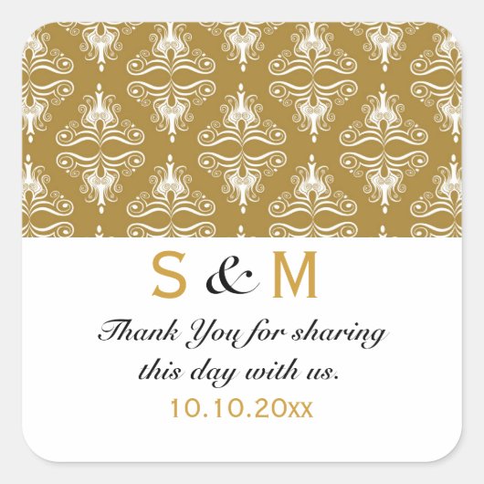 Sticker Carré Mariage de monogramme de Merci blanc or (Devant)