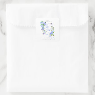 Sticker Carré Mariage de monogramme de ruban bleu