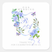 Sticker Carré Mariage de monogramme de ruban bleu (Devant)