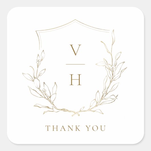 Sticker Carré Mariage de monogramme d'écusson botanique simple e (Devant)