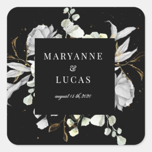Sticker Carré mariage de monogramme floral argent dramatique