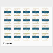 Sticker Carré Mariage de monogramme or Blue Elegant (Feuille)
