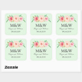 Sticker Carré Mariage de monogramme rose pâle vert à la menthe (Feuille)