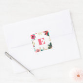 Sticker Carré Mariage de Monogramme Turquoise rose moderne (Enveloppe)