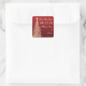 Sticker Carré Mariage de Noël Enregistrer La Date Or Rouge (Sac)
