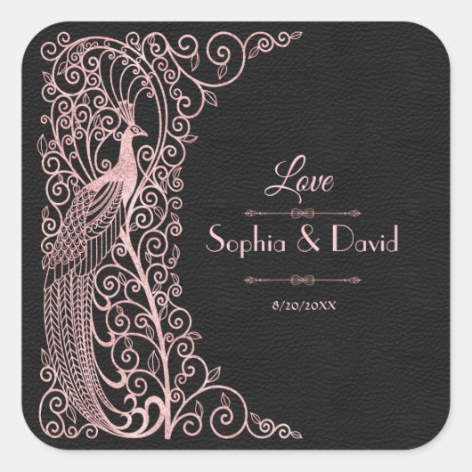 Sticker Carré Mariage de Peacocks Gold Art Déco rose (Devant)