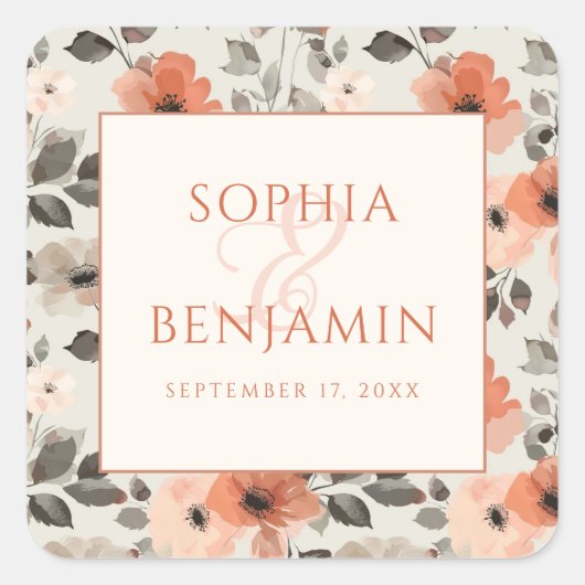 Sticker Carré Mariage de pêche moderne (Devant)