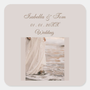 Sticker Carré Mariage de plage côtier Cadeau Boho neutre doux