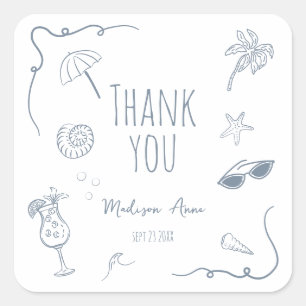 Sticker Carré Mariage de plage doodle dessiné à la main Merci po