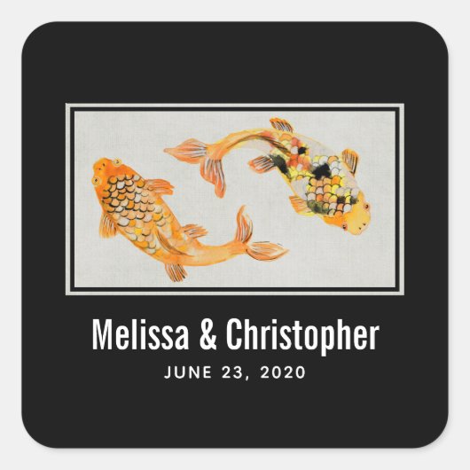 Sticker Carré Mariage de poisson Gold Koi élégant (Devant)