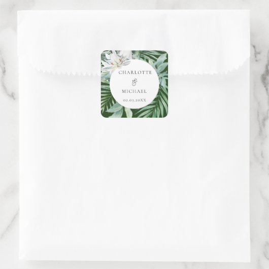 Sticker Carré Mariage de printemps botanique d'aquarelle (Sac)