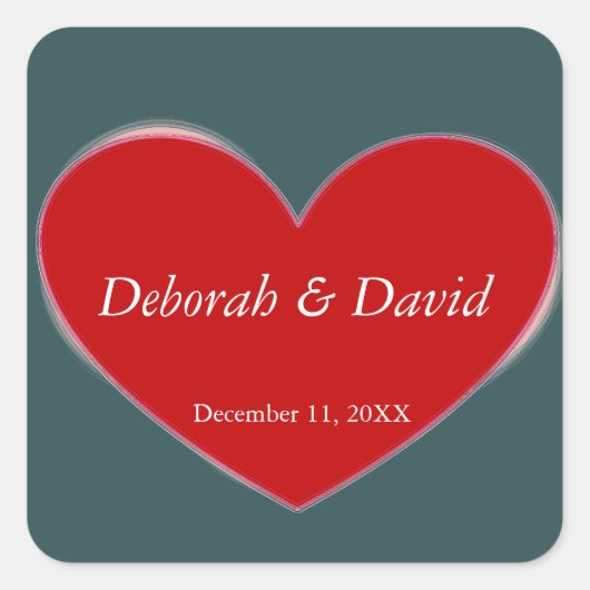 Sticker Carré Mariage de script gris ardoise du coeur rouge (Devant)