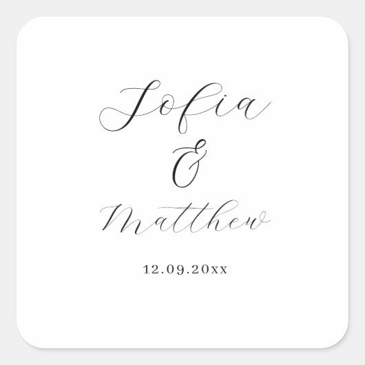 Sticker Carré Mariage de script noir et blanc merci (Devant)
