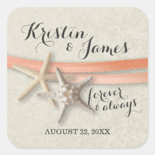 Sticker Carré Mariage de Starfish et Coral Ribbon Beach