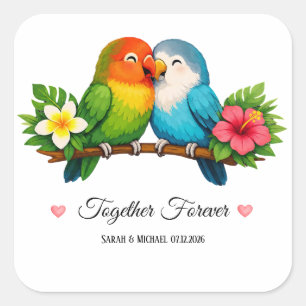 Sticker Carré Mariage de tourtereaux tropicaux ensemble pour tou