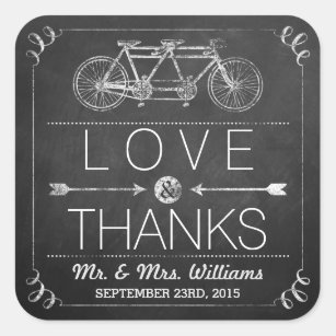 Sticker Carré Mariage de typographie du tableau de bord de bicyc