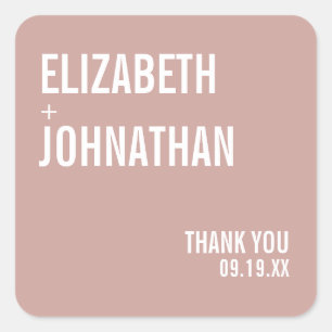 Sticker Carré Mariage de typographie Rose Boho Dusty simple