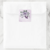 Sticker Carré mariage de verdure fleurie violette et blanche (Sac)