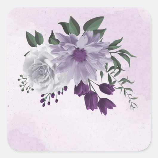 Sticker Carré mariage de verdure fleurie violette et blanche (Devant)