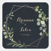 Sticker Carré Mariage d'enveloppe géométrique bleu or (Devant)