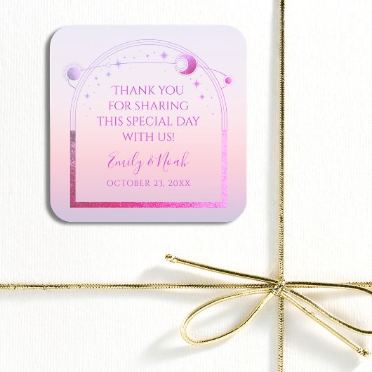 Sticker Carré Mariage des étoiles de soleil rose de coucher de s