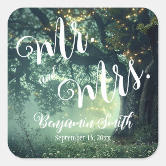 Sticker Carré Mariage des lumières des fées de chêne forestier e