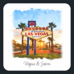 Sticker Carré Mariage des signes Fun Watercolor Las Vegas<br><div class="desc">Ces autocollants amusants d'aquarelle Las Vegas sont parfaits pour les décorations préférées ou les enveloppes scellés pour les mariages à Las Vegas,  ou,  un mariage à thème casino.</div>