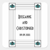 Sticker Carré Mariage design Art déco bleu (Devant)